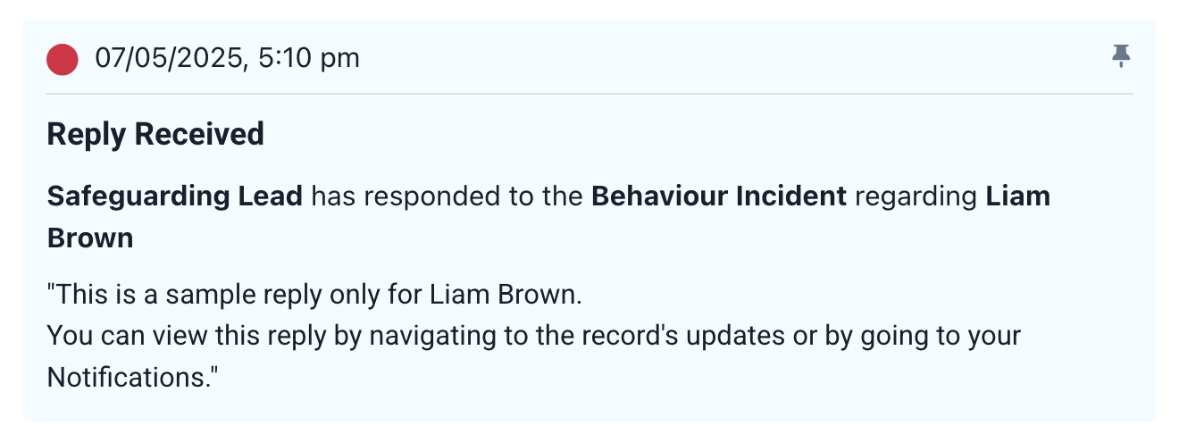 a sample reply notification